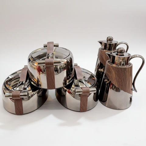 Matte Silver Insulated Food Warmer & Thermal Carafes - Set of 5